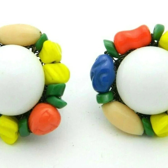 Miriam Haskell White Glass Cabochon Multi-Color - Picture 2 of 4